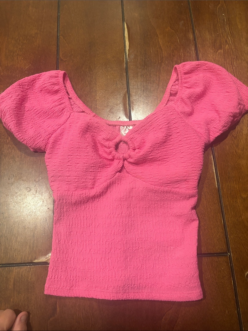 No Boundaries Bright Pink Knot-Front Puff Sleeve Crop Top